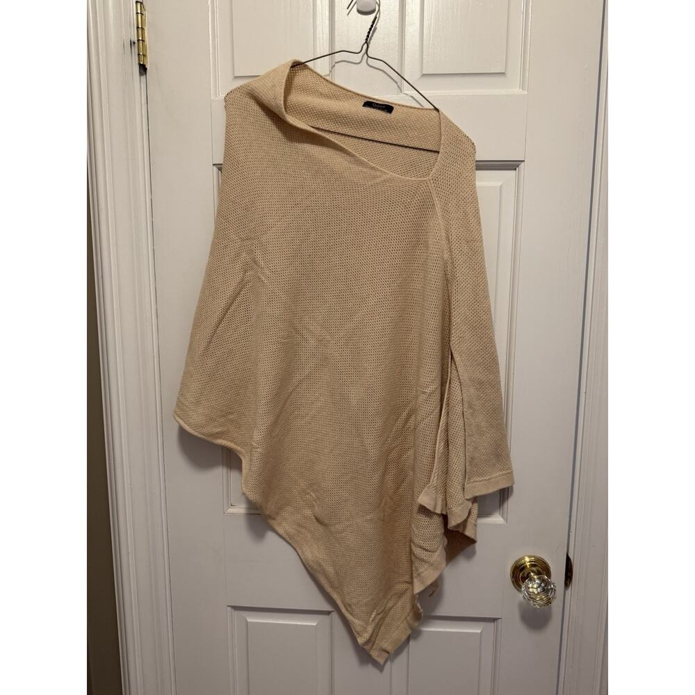 Boho Poncho Cape Beige OS Draped Knit Festival Free People Style Wrap